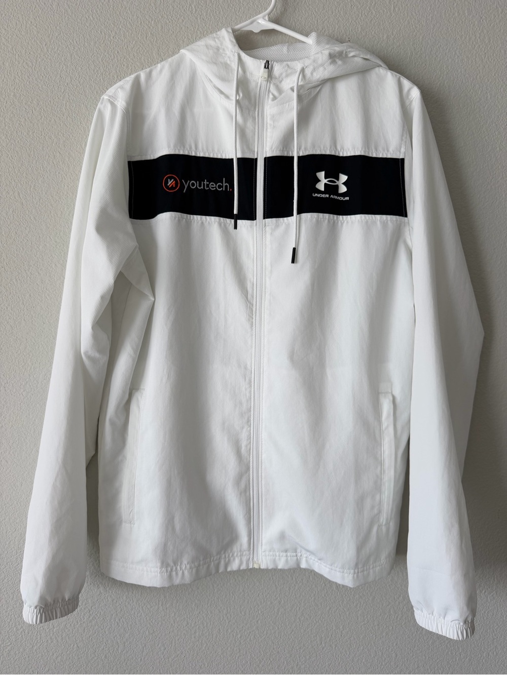 Under Armour White Hooded Windbreaker Jacket Full Zip Lightweight Unisex S/M